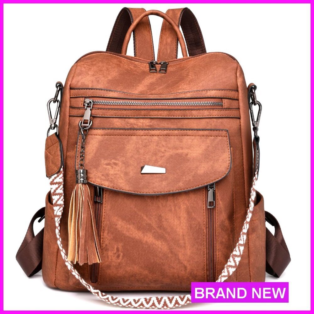 Convertible PU Leather Backpack Purse, 13L Capacity, 8 Pockets, Travel Bag